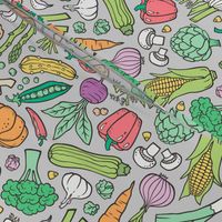 Vegetables Food Doodle on Light Grey