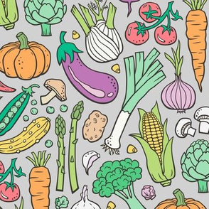 Vegetables Food Doodle on Light Grey