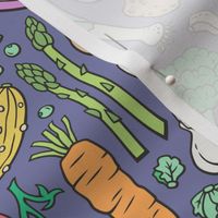 Vegetables Food Doodle on Dark Purple Violet