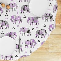 Elephants Geometric with Triangles Purple Lilac Large 6 inch