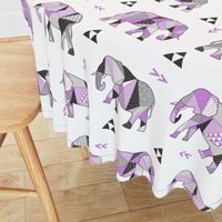 Elephants Geometric with Triangles Purple Lilac Large 6 inch