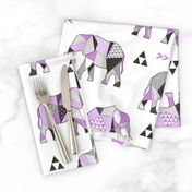 Elephants Geometric with Triangles Purple Lilac Large 6 inch