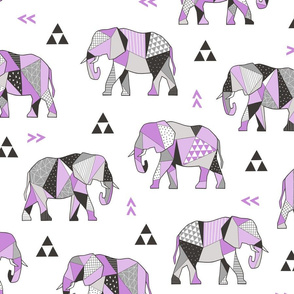 Elephants Geometric with Triangles Purple Lilac Large 6 inch