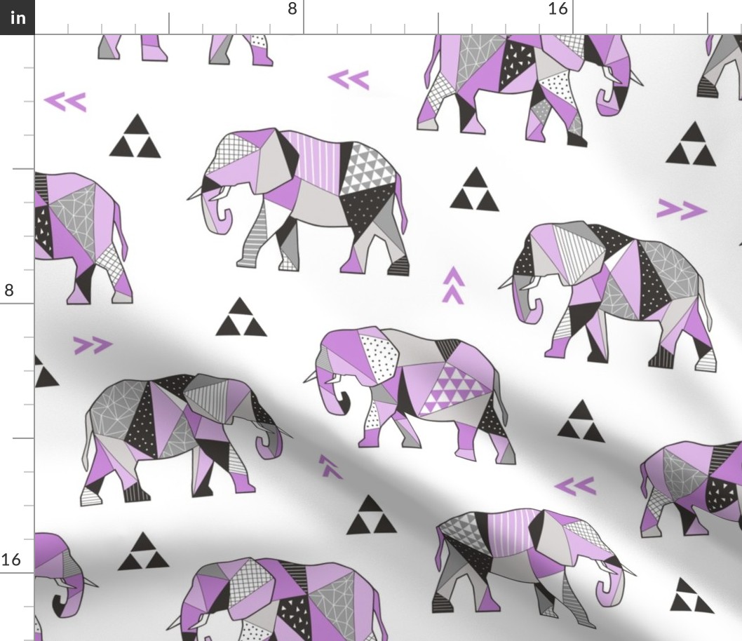 Elephants Geometric with Triangles Purple Lilac Large 6 inch