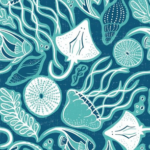 Sea Life - Navy Blue & Aqua