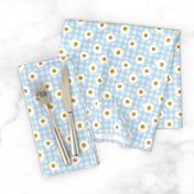 eggs breakfast food fabric blue check