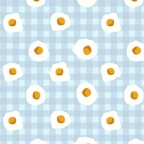 eggs breakfast food fabric blue check