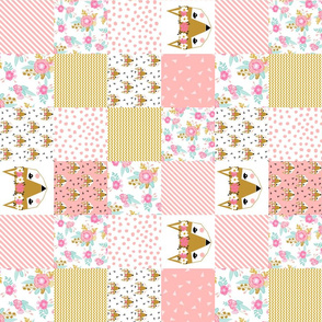 fox florals (3 inch squares)  patchwork cheater quilt fox fabric floral fabric cute flower pink flowers cute pink fabric