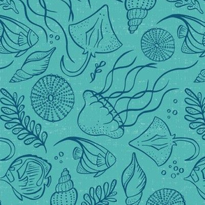 Sea Life - Aqua Navy Outline