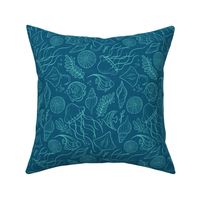 Sea Life - Blue Aqua Outline