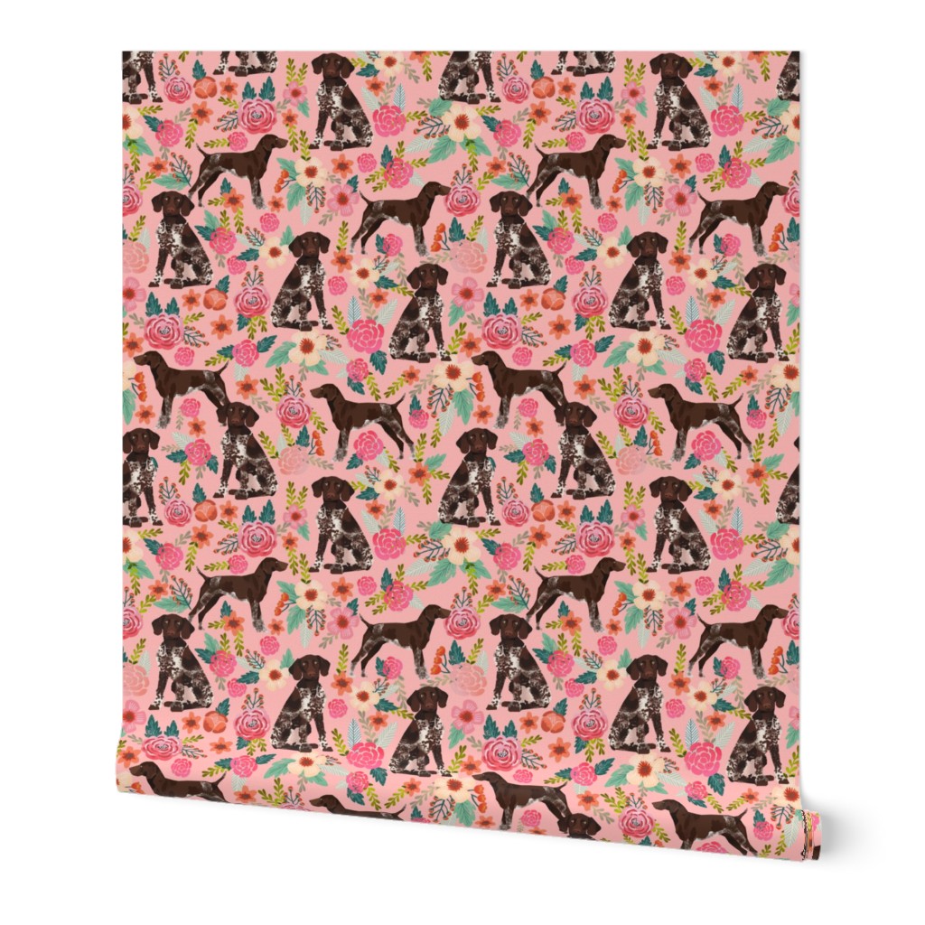 german shorthaired pointer (small scale) floral pink dogs fabric cute floral design for pointer owners