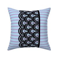 Black Skull and Crossbones Lace Border and Blue and Lavender 1/2 inch Stripe