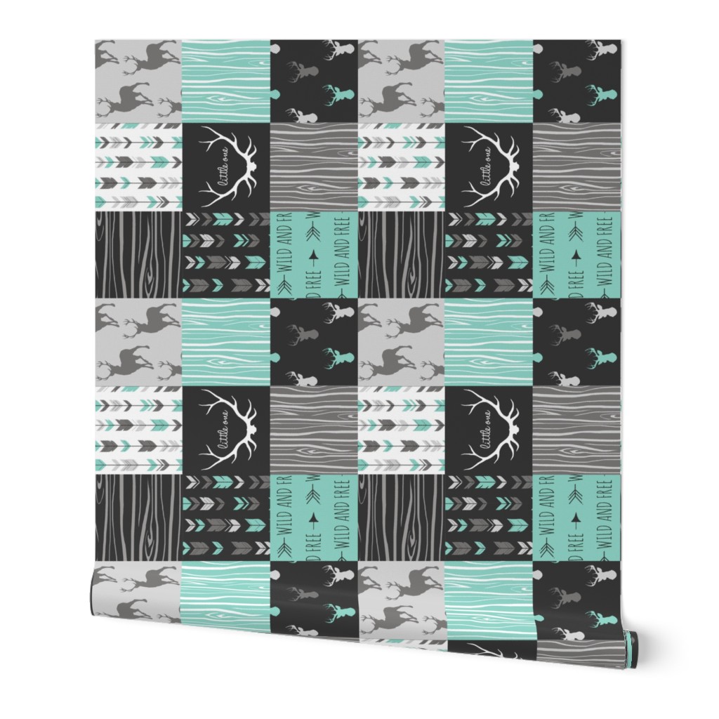 Patchwork Deer - custom grey and teal