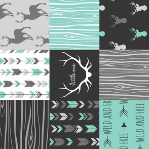 Patchwork Deer - custom grey and teal