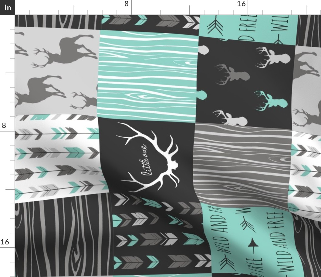 Patchwork Deer - custom grey and teal