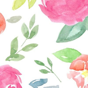 Vibrant Rosie Watercolour Floral on White Large
