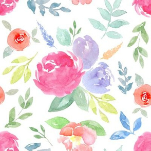 Vibrant Rosie Watercolour Floral on White Medium