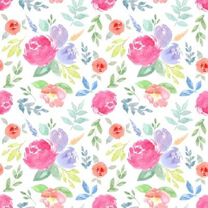 Vibrant Rosie Watercolour Floral on White Small