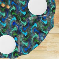 Watercolor Jellyfish Mandalas ~ Black Green Blue