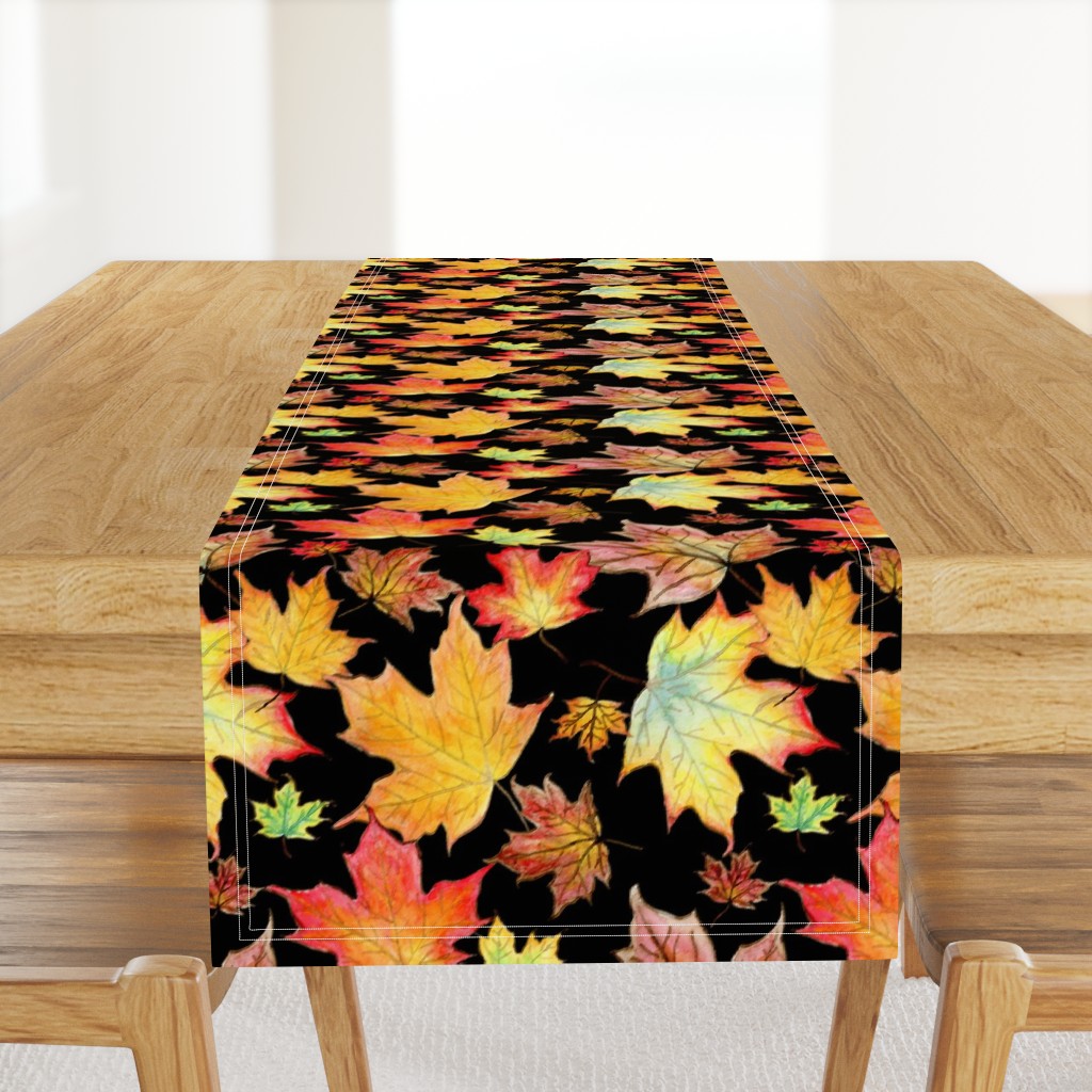 Autumn Maple Leaves 12 inch repeat on black