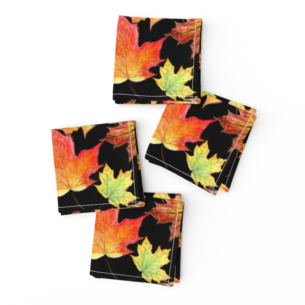 Autumn Maple Leaves 12 inch repeat on black