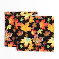 Autumn Maple Leaves 12 inch repeat on black