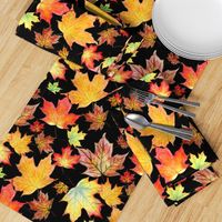 Autumn Maple Leaves 12 inch repeat on black