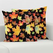 Autumn Maple Leaves 12 inch repeat on black