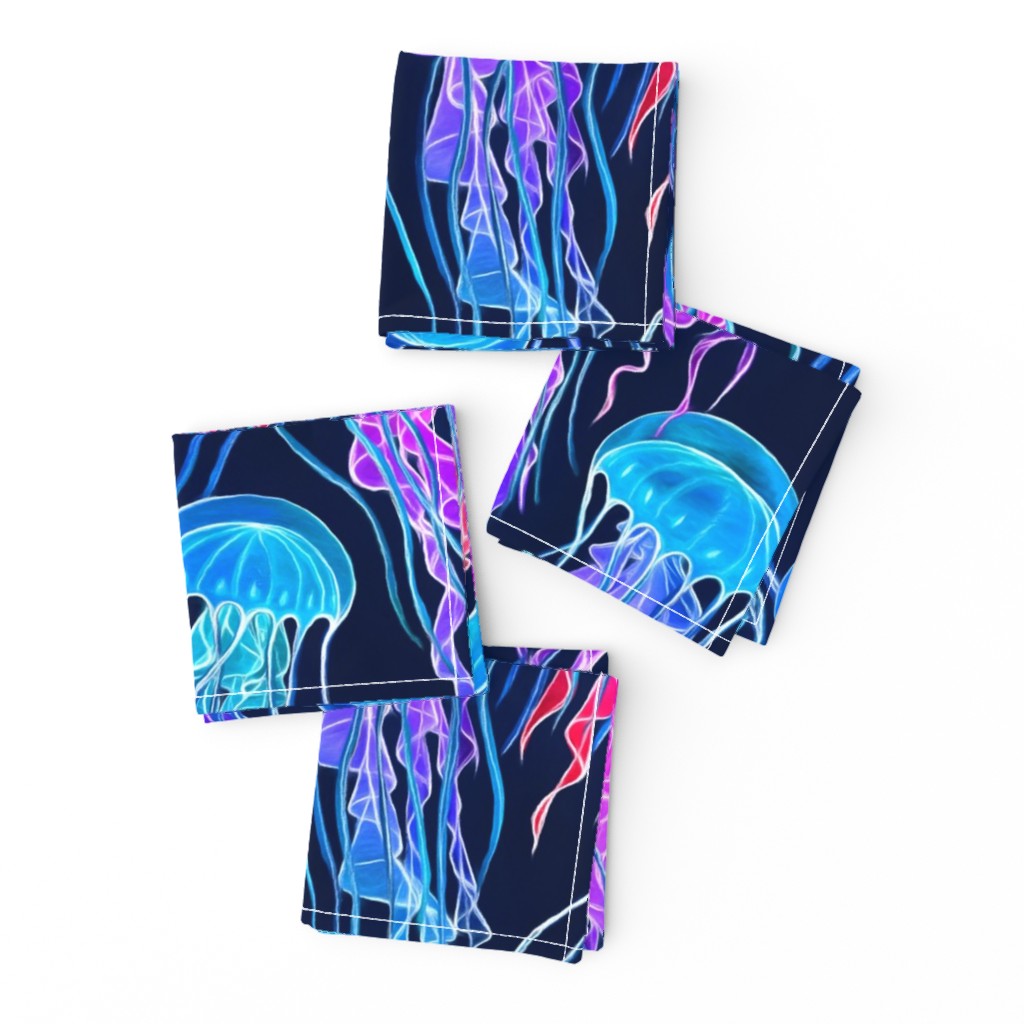 Luminescent Rainbow Jellyfish on Navy Blue - large