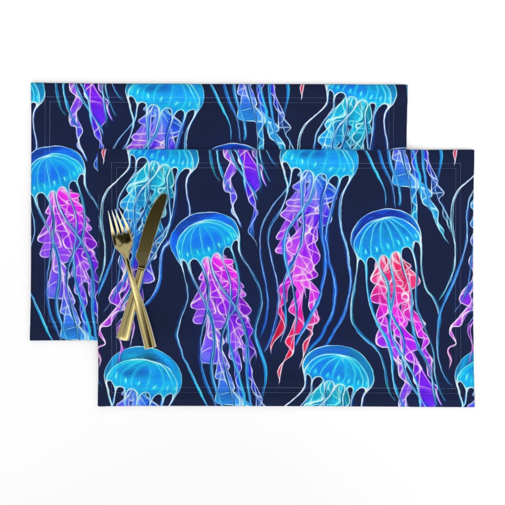 Luminescent Rainbow Jellyfish on Navy Blue - large