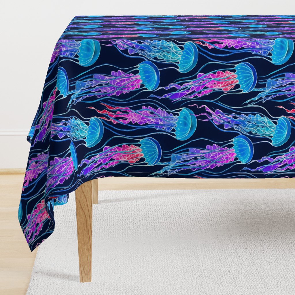 Luminescent Rainbow Jellyfish on Navy Blue - large