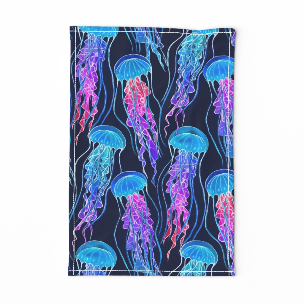 Luminescent Rainbow Jellyfish on Navy Blue - large