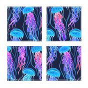 Luminescent Rainbow Jellyfish on Navy Blue - large