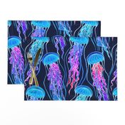 Luminescent Rainbow Jellyfish on Navy Blue - large