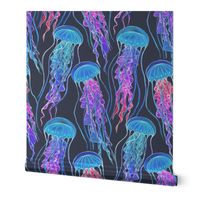 Luminescent Rainbow Jellyfish on Navy Blue - large