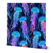 Luminescent Rainbow Jellyfish on Navy Blue - large