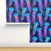 Luminescent Rainbow Jellyfish on Navy Blue - large