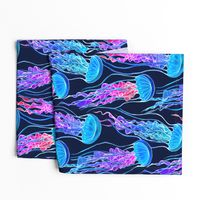 Luminescent Rainbow Jellyfish on Navy Blue - large