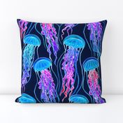 Luminescent Rainbow Jellyfish on Navy Blue - large