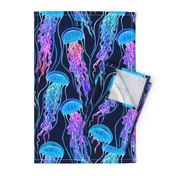 Luminescent Rainbow Jellyfish on Navy Blue - large