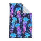 Luminescent Rainbow Jellyfish on Navy Blue - large