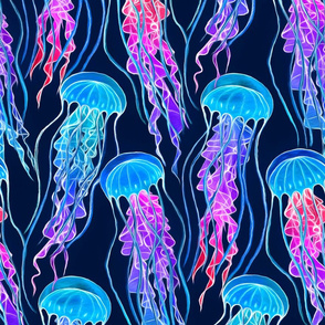 Luminescent Rainbow Jellyfish on Navy Blue - large