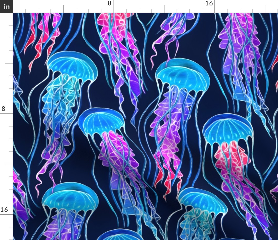 Luminescent Rainbow Jellyfish on Navy Blue - large