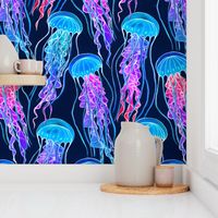 Luminescent Rainbow Jellyfish on Navy Blue - small