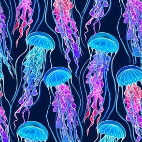 Luminescent Rainbow Jellyfish on Navy Blue - small