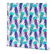 Iridescent Aqua Jellyfish on White - small