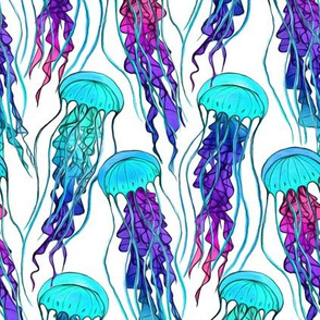 Iridescent Aqua Jellyfish on White - small