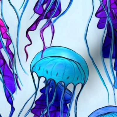 Iridescent Rainbow Jellyfish on light blue - large