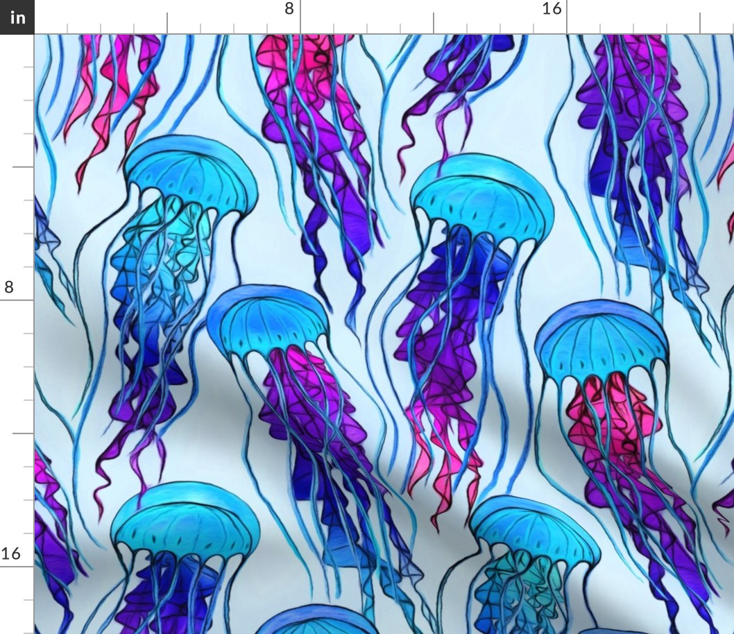 Iridescent Rainbow Jellyfish on light blue - large