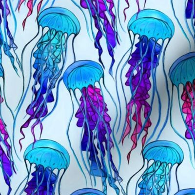 Iridescent Rainbow Jellyfish on light blue - small